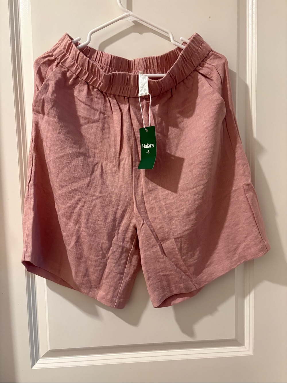 HALARA Dusty Rose Elastic-Waist Linen-Blend Shorts